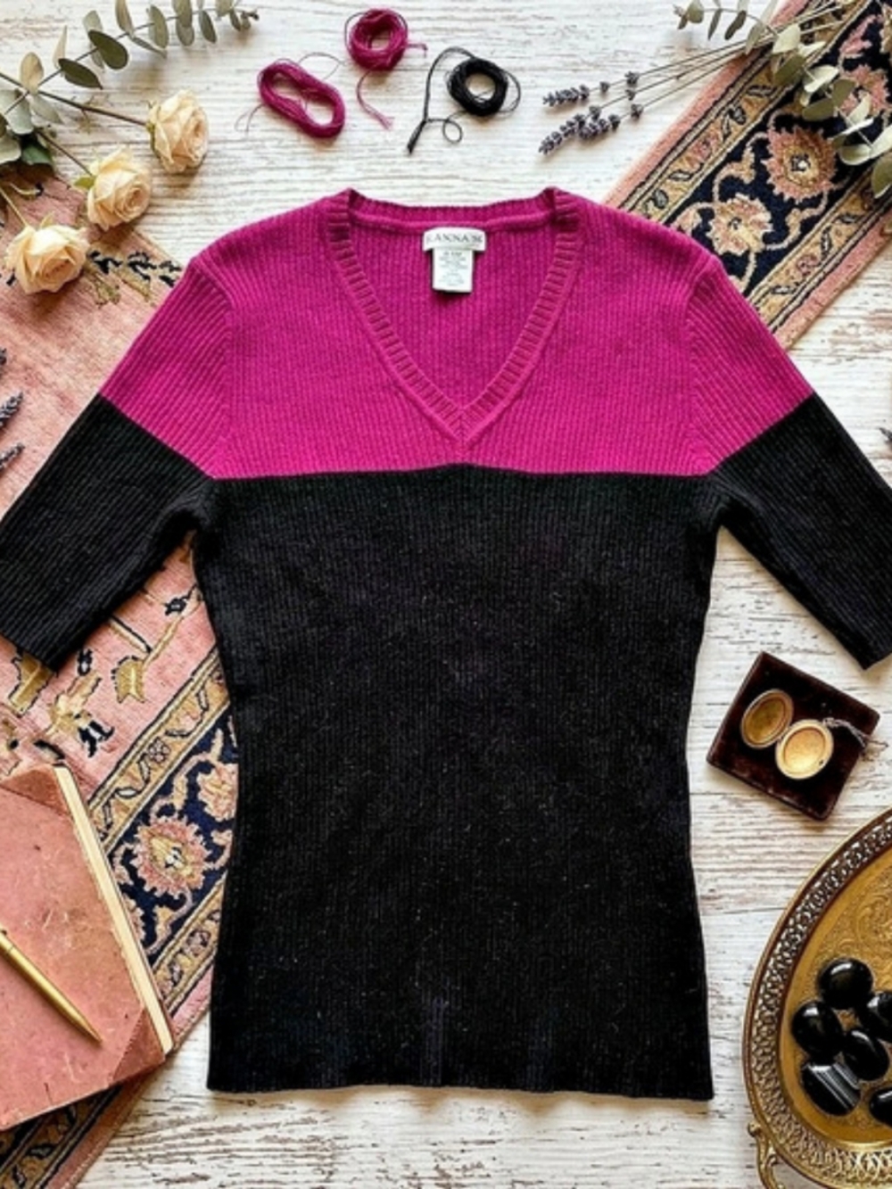 Hannah Color Block V-Neck Pink & Black Size XL/XL Like8 New